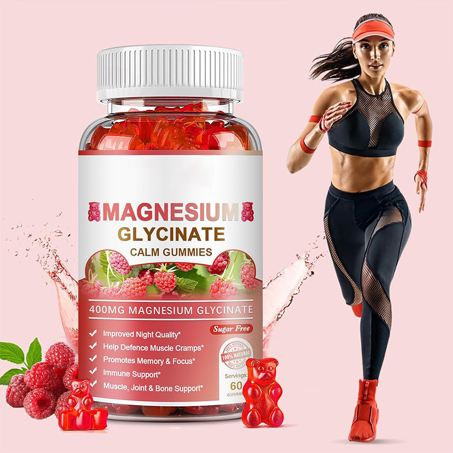 Magnesium Glycinate Gummies 400mg, High Absorption Magnesium Supplement for Women, Men and Kids, Muscle Support and Relaxation, Sugar Free, Vegan, 60 Days Supply, Raspberry Flavor
