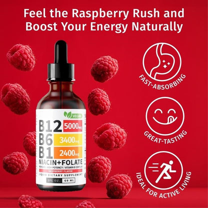 Nuvitap (2 Pack) Vitamin B12 and B6 Liquid Drops, B12 Sublingual Vitamin B Complex - B 12 Vitamin 5000mcg - B12 Methylcobalamin for Energy, Brain, and Heart Support with 27,200 mcg, Raspberry, 80 Servings