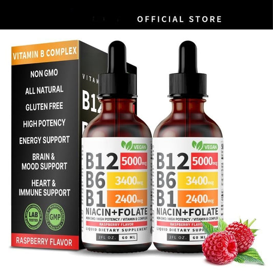 Nuvitap (2 Pack) Vitamin B12 and B6 Liquid Drops, B12 Sublingual Vitamin B Complex - B 12 Vitamin 5000mcg - B12 Methylcobalamin for Energy, Brain, and Heart Support with 27,200 mcg, Raspberry, 80 Servings