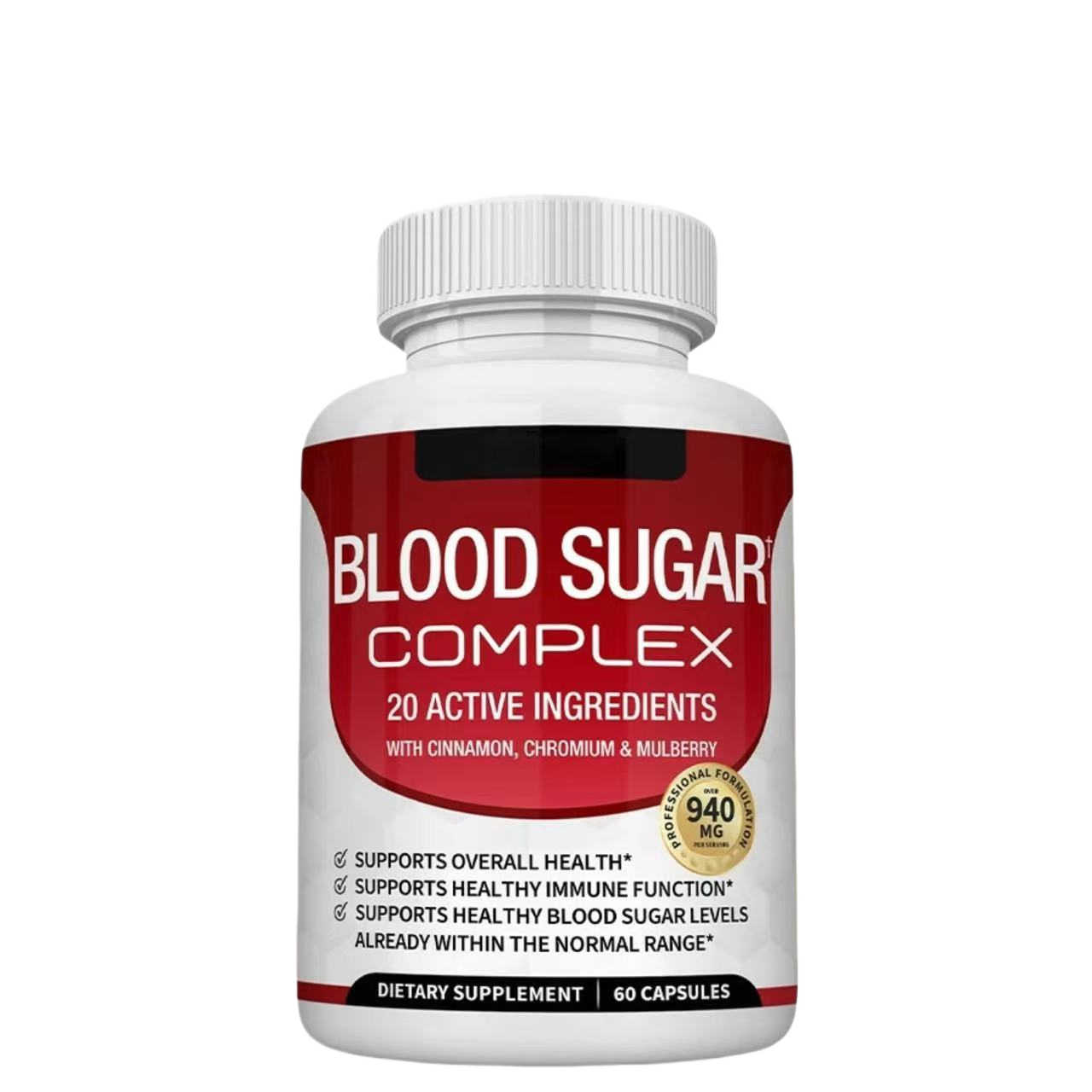 Blood Sugar Complex Supplement - Supports Healthy Blood Sugar Levels Already Within Normal Range All Natural with Cinnamon, Bitter Melon, Chromium, Mulberry, Alpha Lipoic Acid, Non-GMO, 60 Capsules