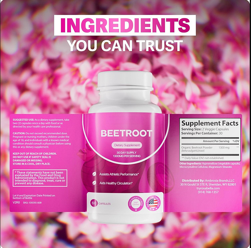 Nuvitap Organic Beet Root Capsules – 1300 mg Premium beet root powder to support healthy circulation, energy, and overall vitality. Non-GMO formula with 90 easy-to-swallow capsules for a full 30-day+ supply