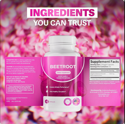Nuvitap Organic Beet Root Capsules – 1300 mg Premium beet root powder to support healthy circulation, energy, and overall vitality. Non-GMO formula with 90 easy-to-swallow capsules for a full 30-day+ supply